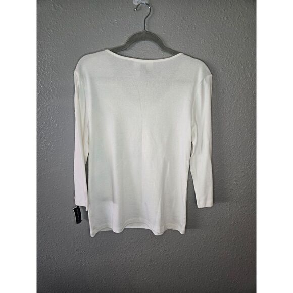 Karen Scott Women's NWT White Embellished 3/4 Sleeve Top Size Medium - Picture 3 of 4